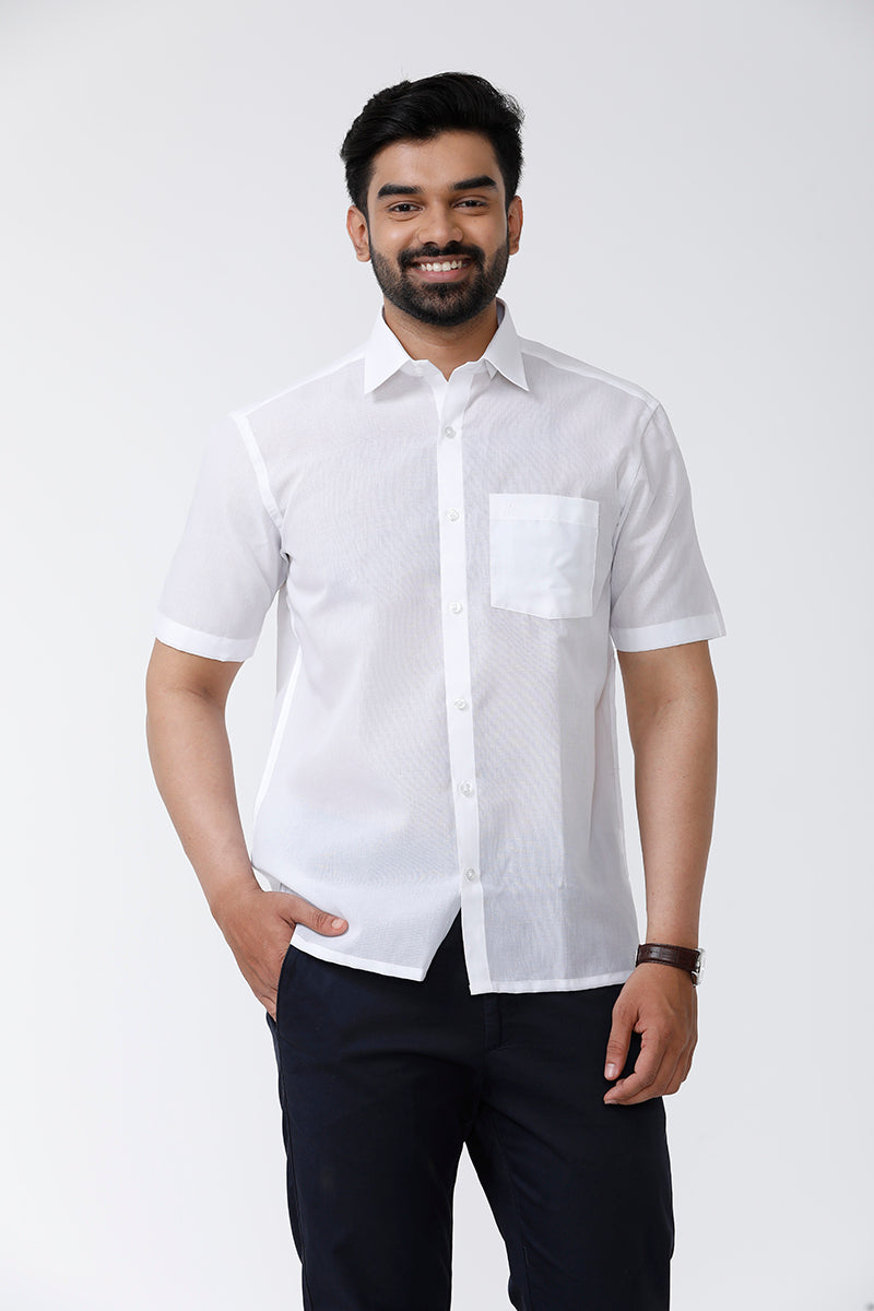 Uathayam White Gold Mono Cotton White Shirts For Men