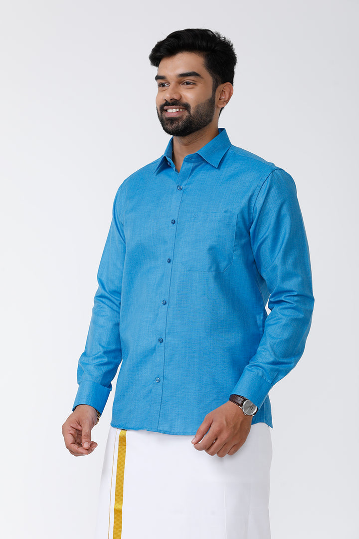 ARISER Vintage Dark Blue Color Cotton Rich Full Sleeve Formal Shirt for Men - VI10308