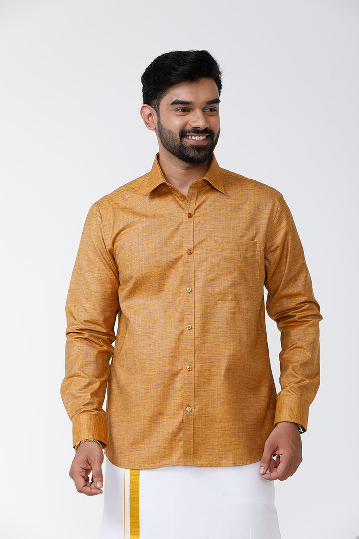 ARISER Vintage Golden Brown Color Cotton Rich Full Sleeve Formal Shirt for Men - VI10309