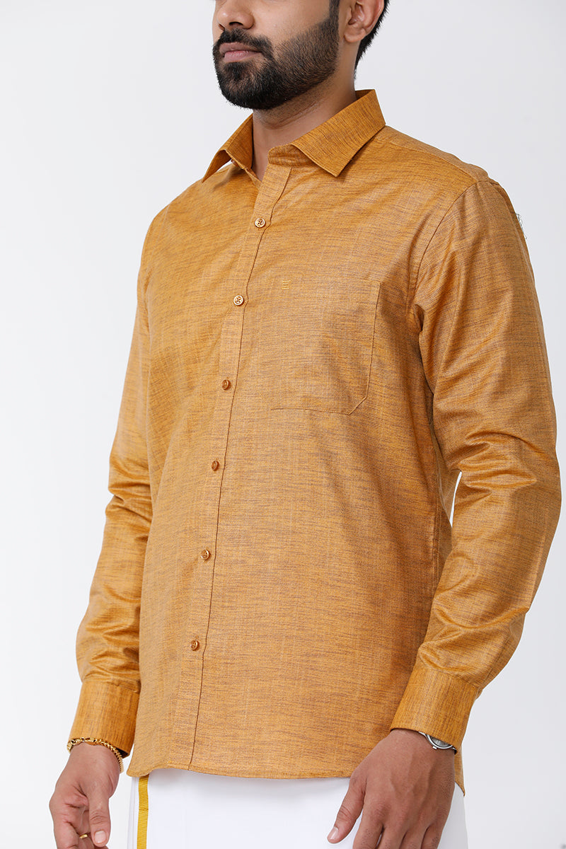ARISER Vintage Golden Brown Color Cotton Rich Full Sleeve Formal Shirt for Men - VI10309