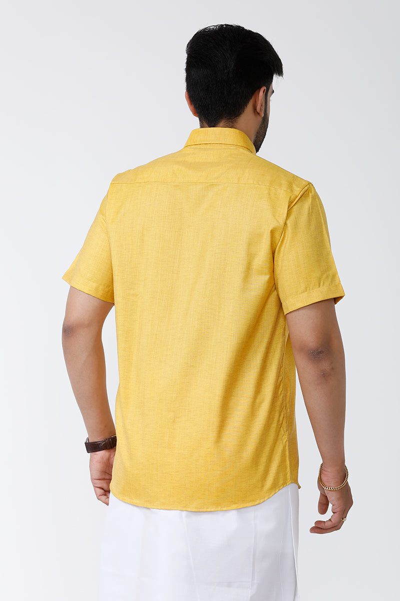 ARISER Vintage Yellow Color Cotton Rich Half Sleeve Formal Shirt for Men - VI10305