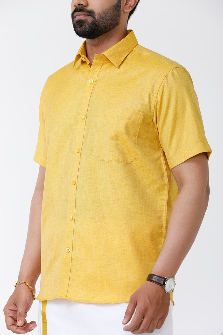 ARISER Vintage Yellow Color Cotton Rich Half Sleeve Formal Shirt for Men - VI10305