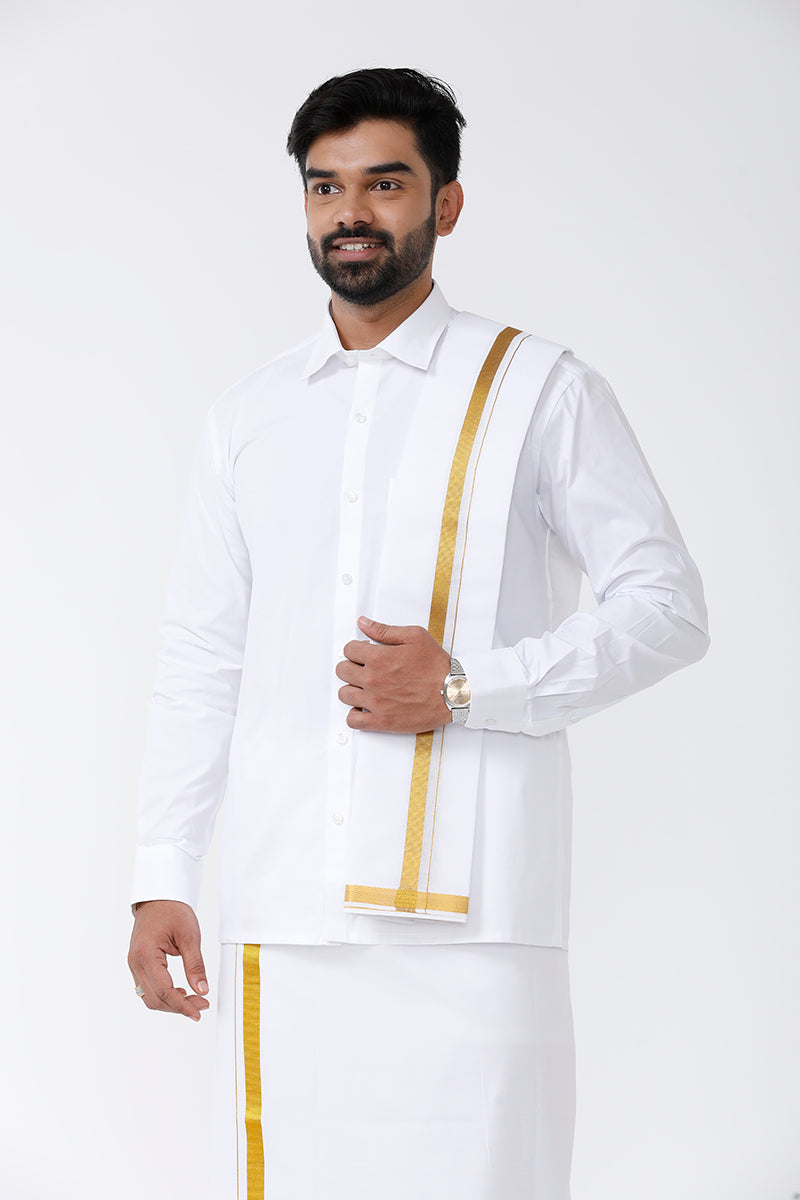 man wearing dhoti and shirt