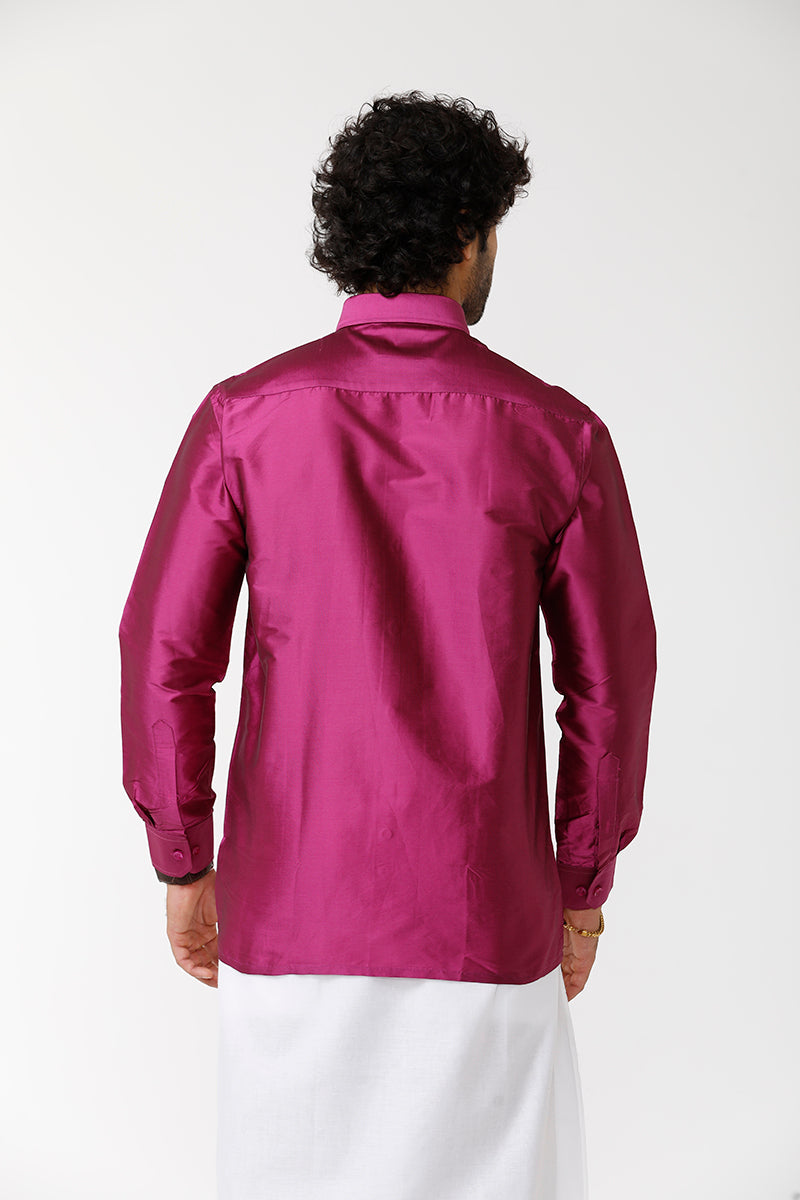 Mens Silk Solid Shirt Full Sleeves - Dark Pink SF02