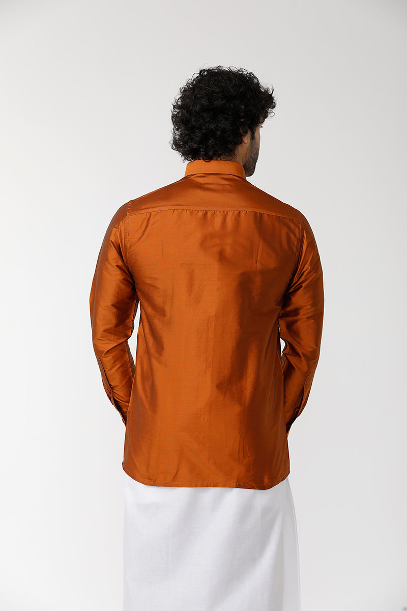 Mens Silk Solid Shirt Full Sleeves - Golden Rod SF07