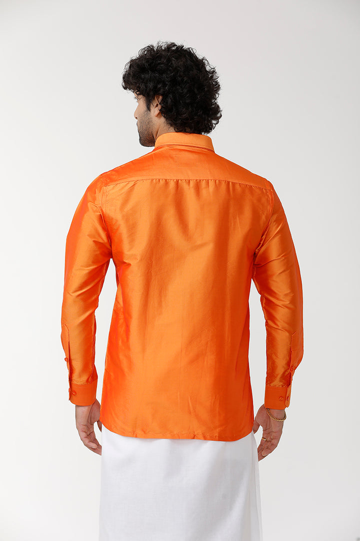 Mens Silk Solid Shirt Full Sleeves - Dark Orange SF09