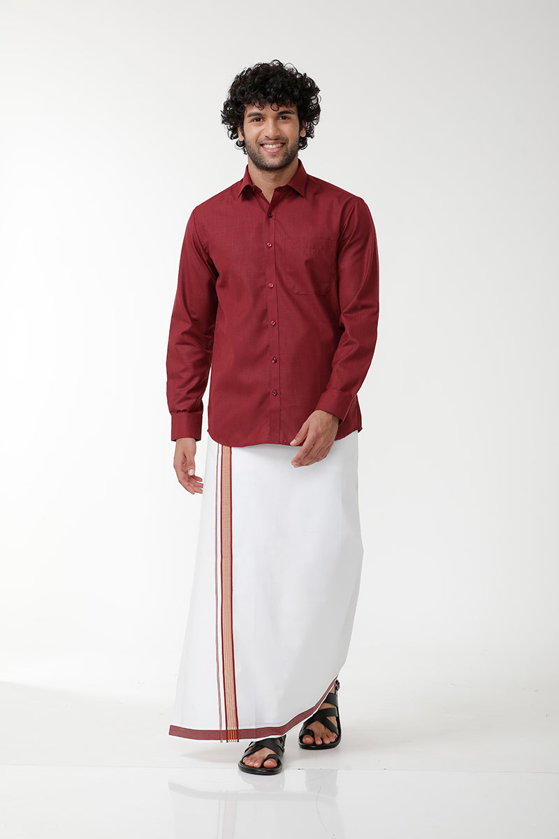 UATHAYAM Kushi Shirt & Matching Double Dhoti Set For Men (Pack of 1) - KU10705
