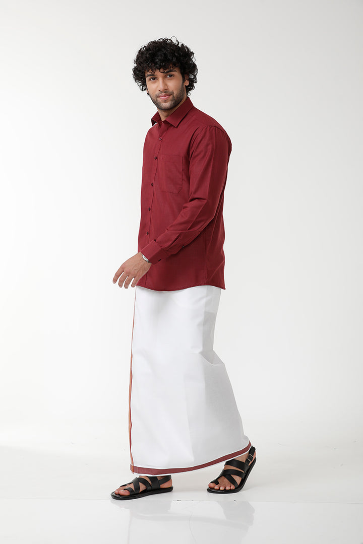 UATHAYAM Kushi Shirt & Matching Double Dhoti Set For Men (Pack of 1) - KU10705