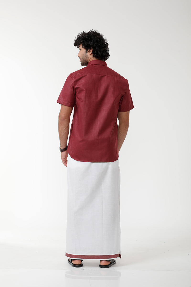 Buy Half Maroon Cotton Linen Shirt + Matching Jari Combo