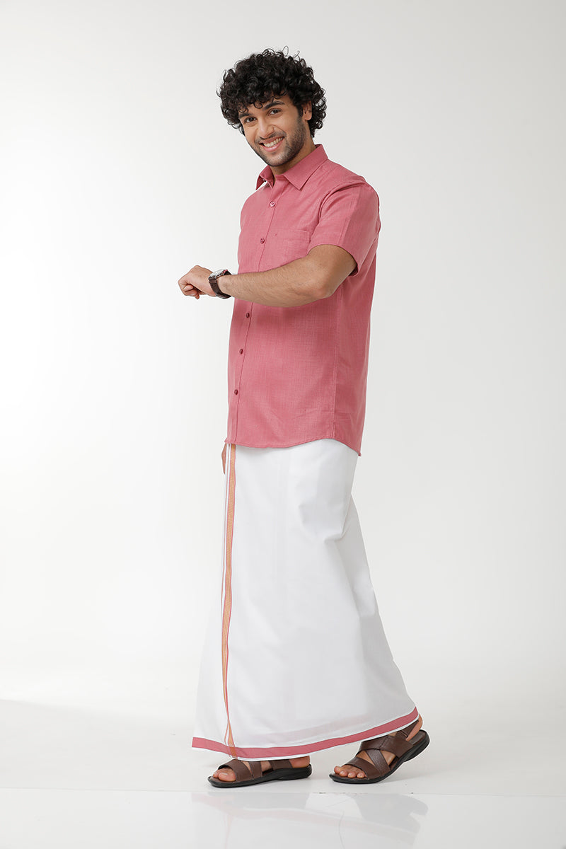 UATHAYAM Kushi Shirt & Matching Double Dhoti Set For Men (Pack of 1) - KU10707