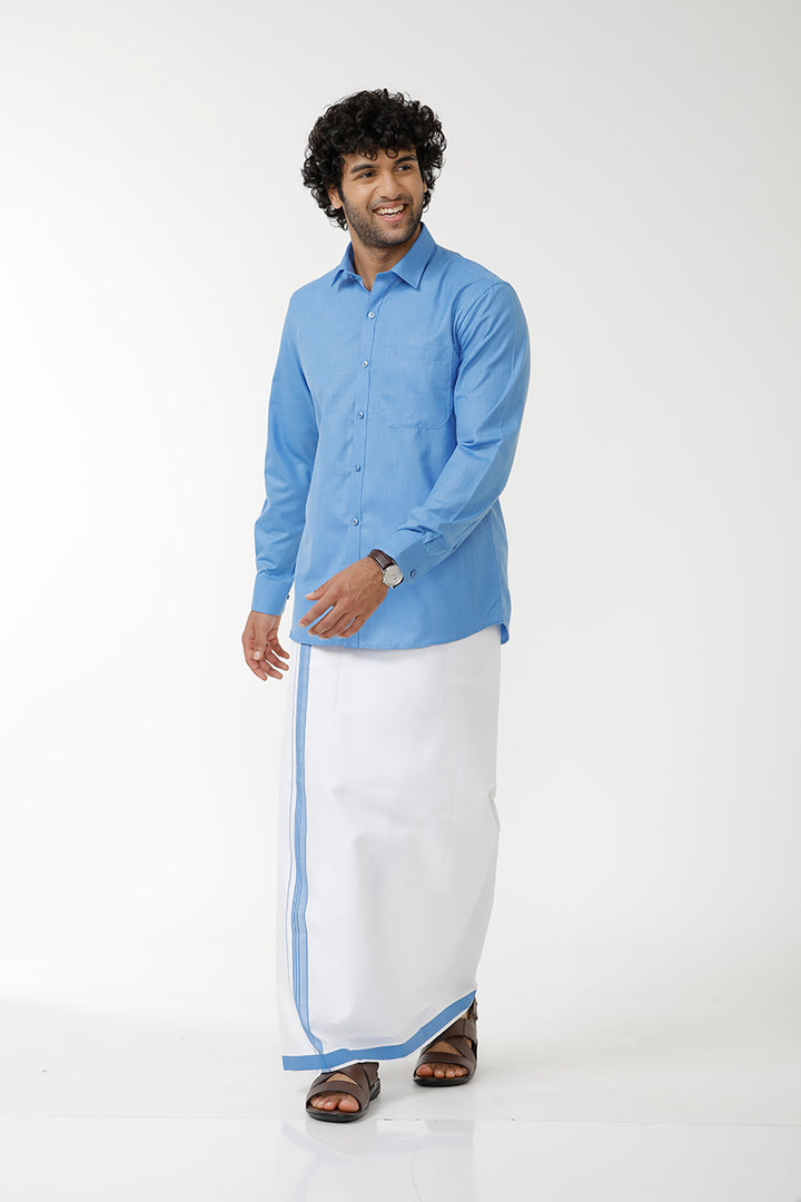UATHAYAM Kushi Shirt & Matching Fancy Double Dhoti Set For Men (Pack of 1) - KU10704