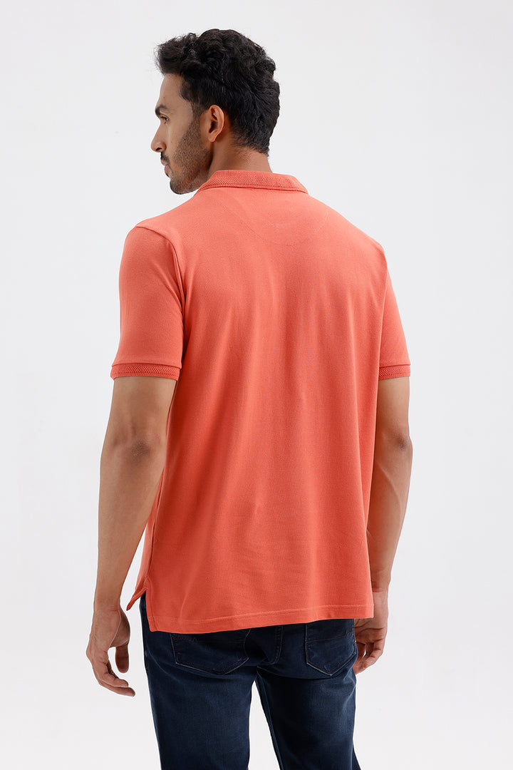 Lycra Polo Men's Coral Orange Cotton T-Shirt