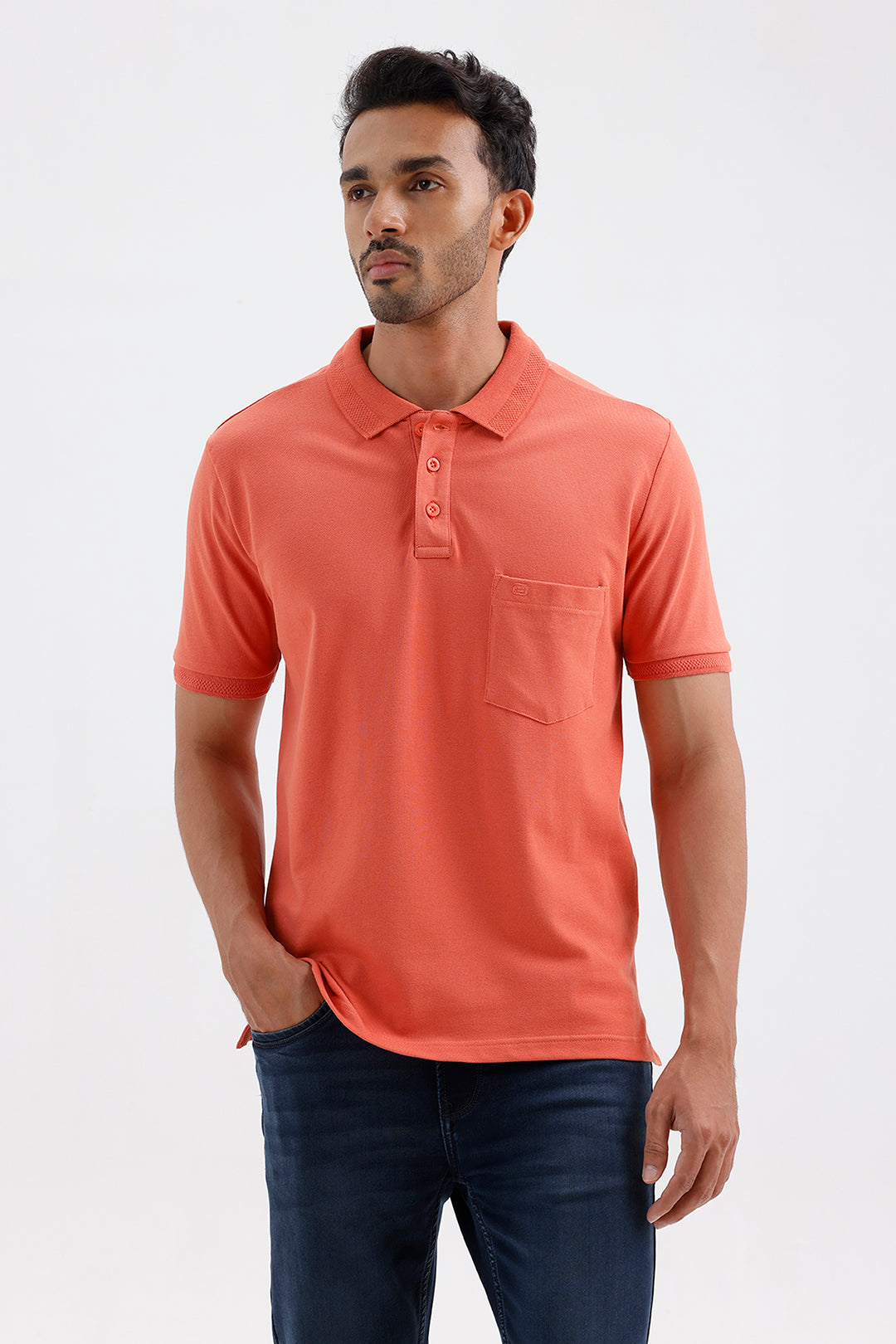 Men's Coral Orange Lycra Polo T-Shirt