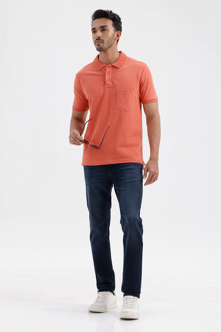 Premium Coral Orange Polo Neck T-Shirt for Men