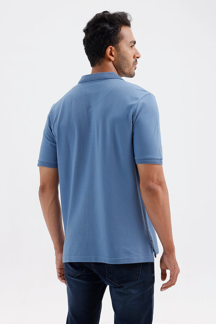 Lycra Polo Men's Steel Blue Cotton T-Shirt