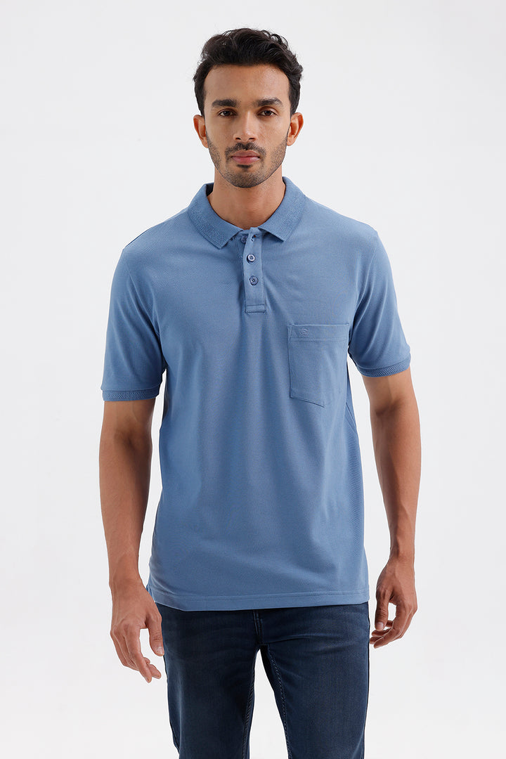 Men's Steel Blue Lycra Polo T-Shirt
