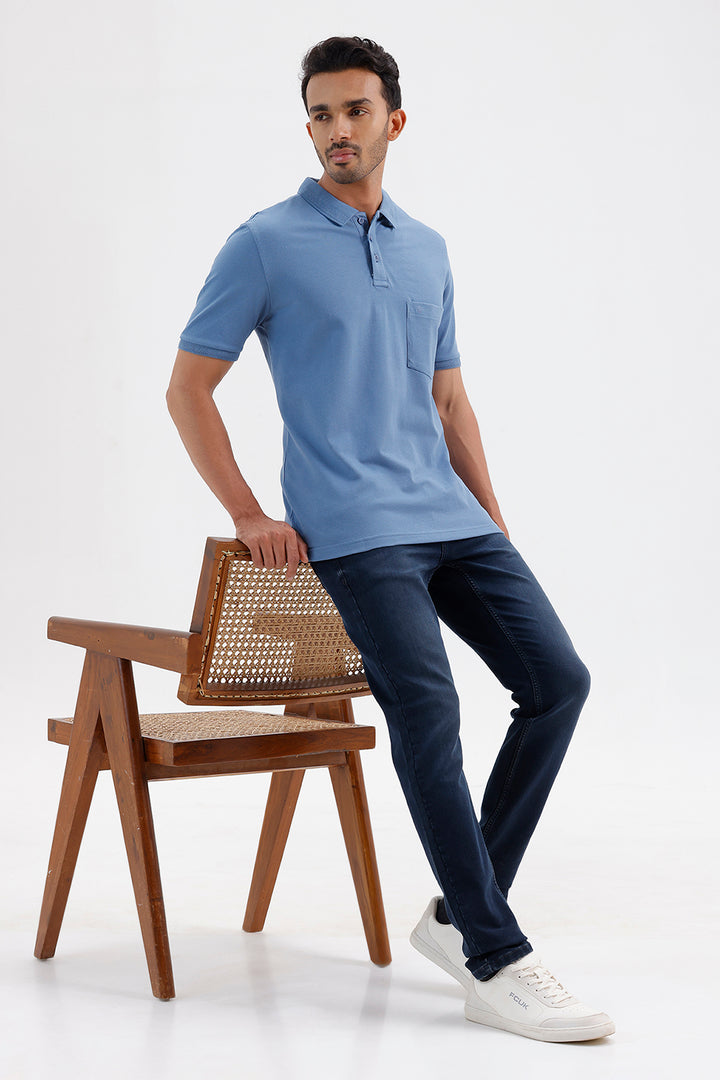Premium Steel Blue Polo Neck T-Shirt for Men