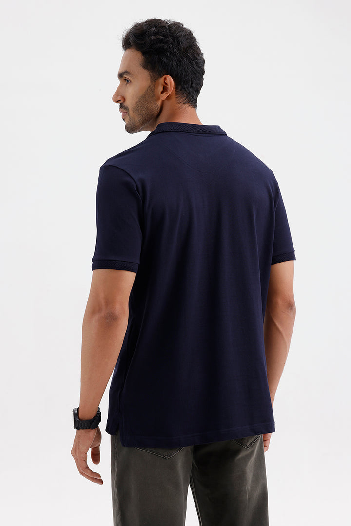 Stylish Midnight Navy Blue Lycra Polo Men's T-Shirt