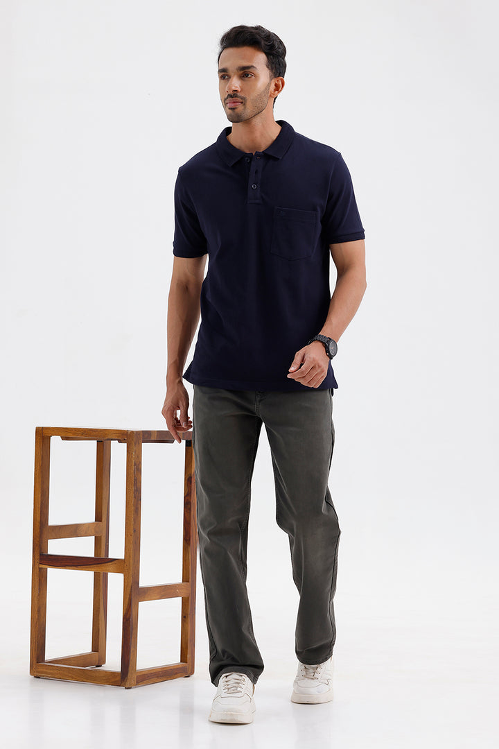 Men's Solid Midnight Navy Blue Lycra Polo T-Shirt