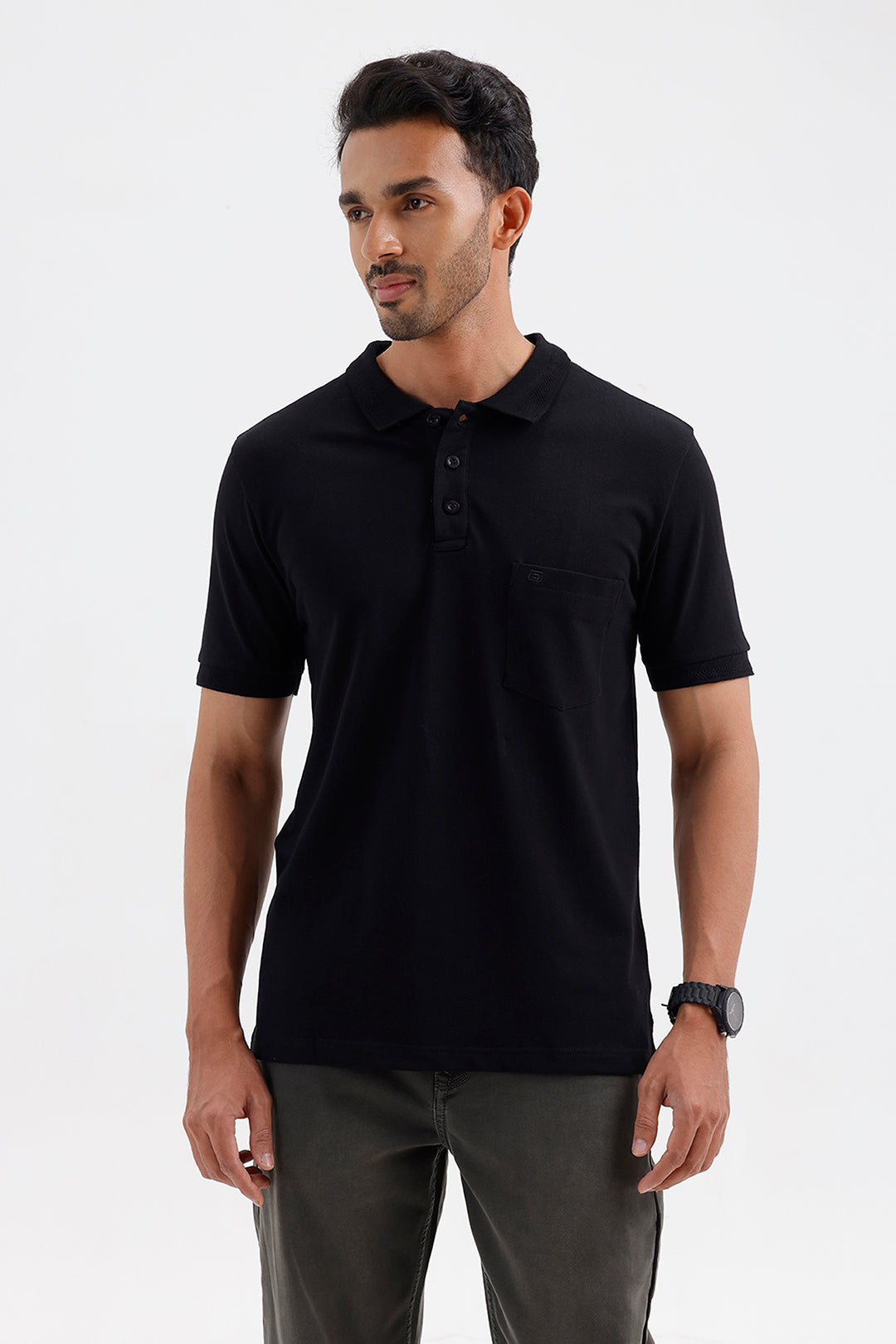 Men's Jet Black Lycra Polo T-Shirt