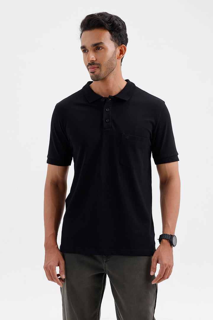 Men's Jet Black Lycra Polo T-Shirt