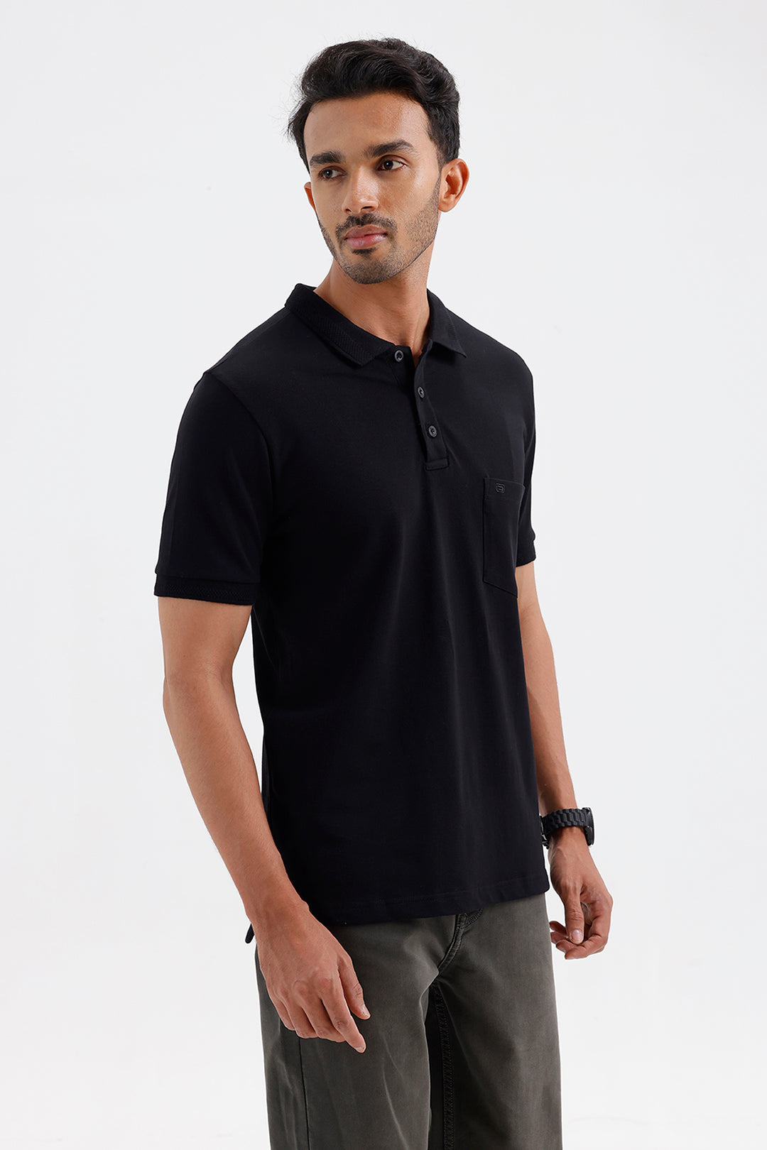 Stylish Jet Black Lycra Polo Men's T-Shirt
