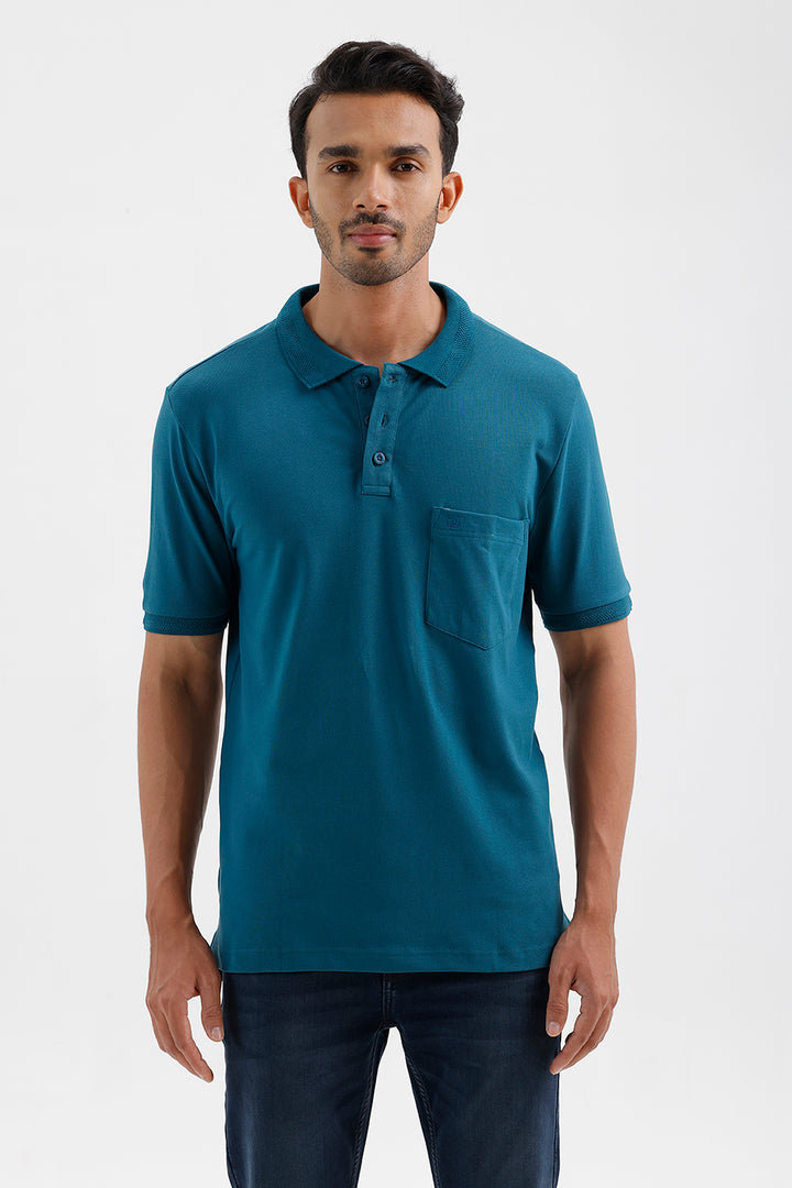 Men's Deep Teal Green Lycra Polo T-Shirt