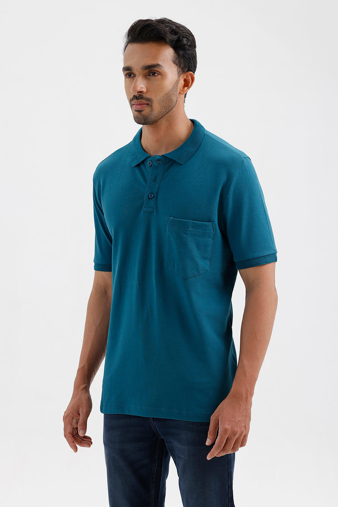 Stylish Deep Teal Green Lycra Polo Men's T-Shirt