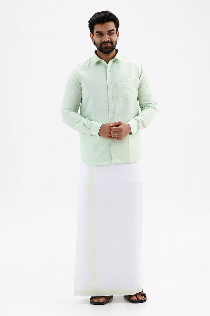 Max Pistachio Green Shirt and Fancy Border Dhoti Set for Men