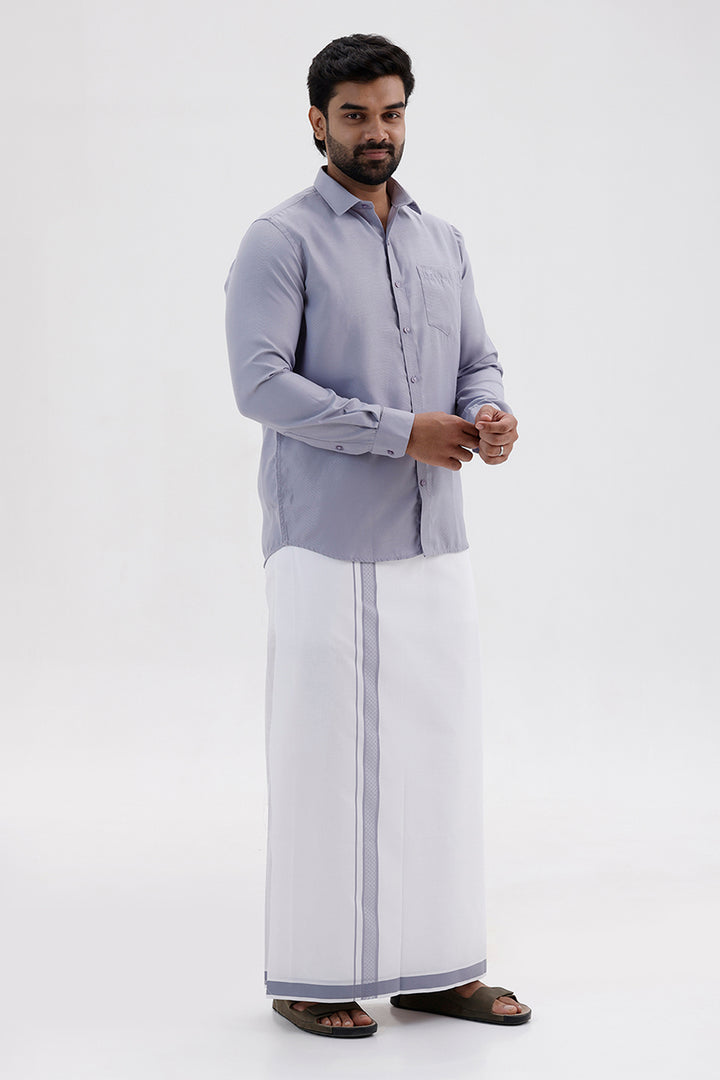 Max Soft Steel Blue Shirt and Fancy Border Dhoti Set for Men