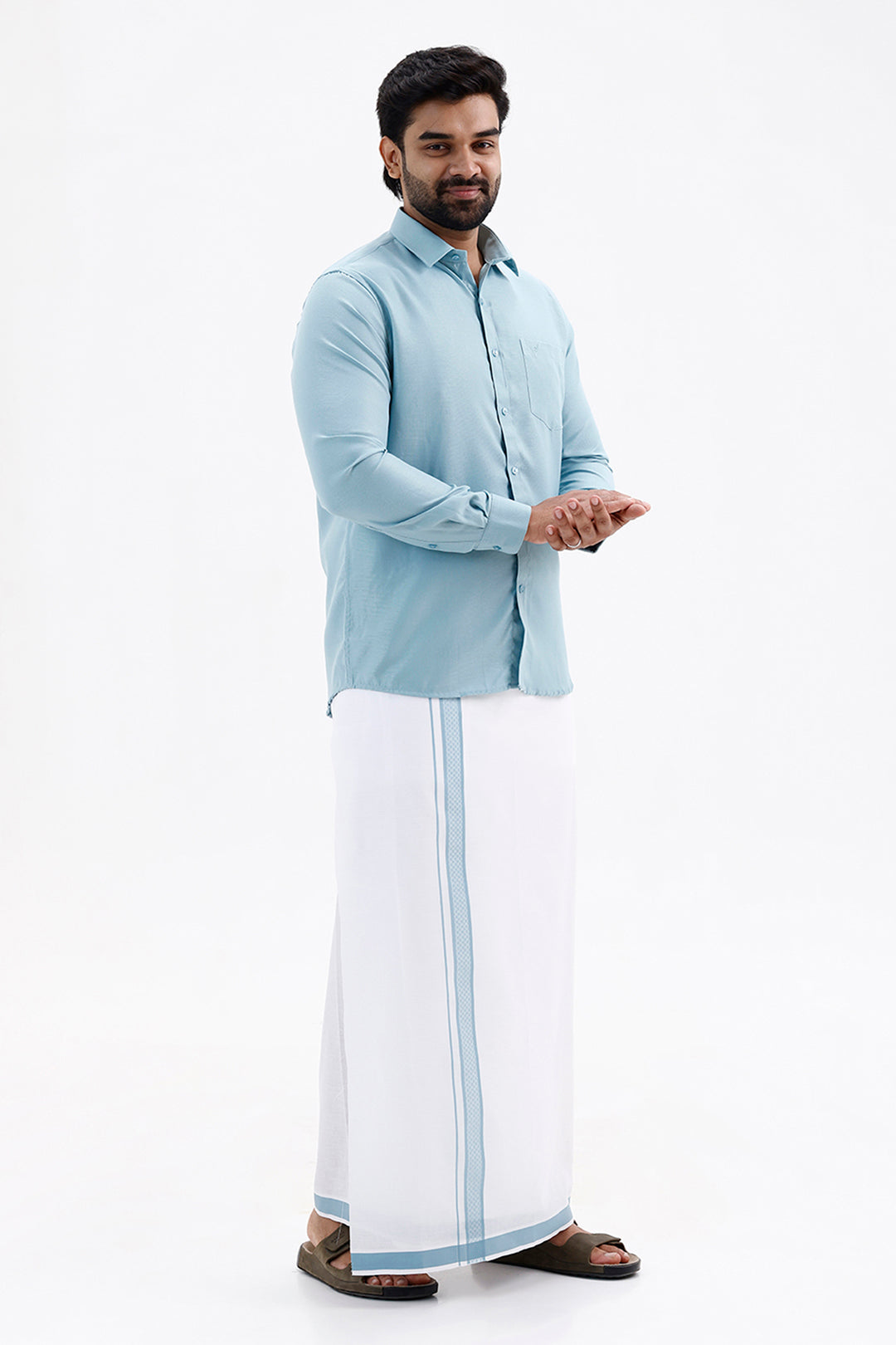 Max Cool Aqua Blue Ethnic Wear Shirt and Dhoti Set