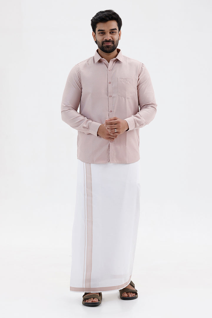Max Pastel Pink Shirt and Fancy Border Dhoti Set for Men