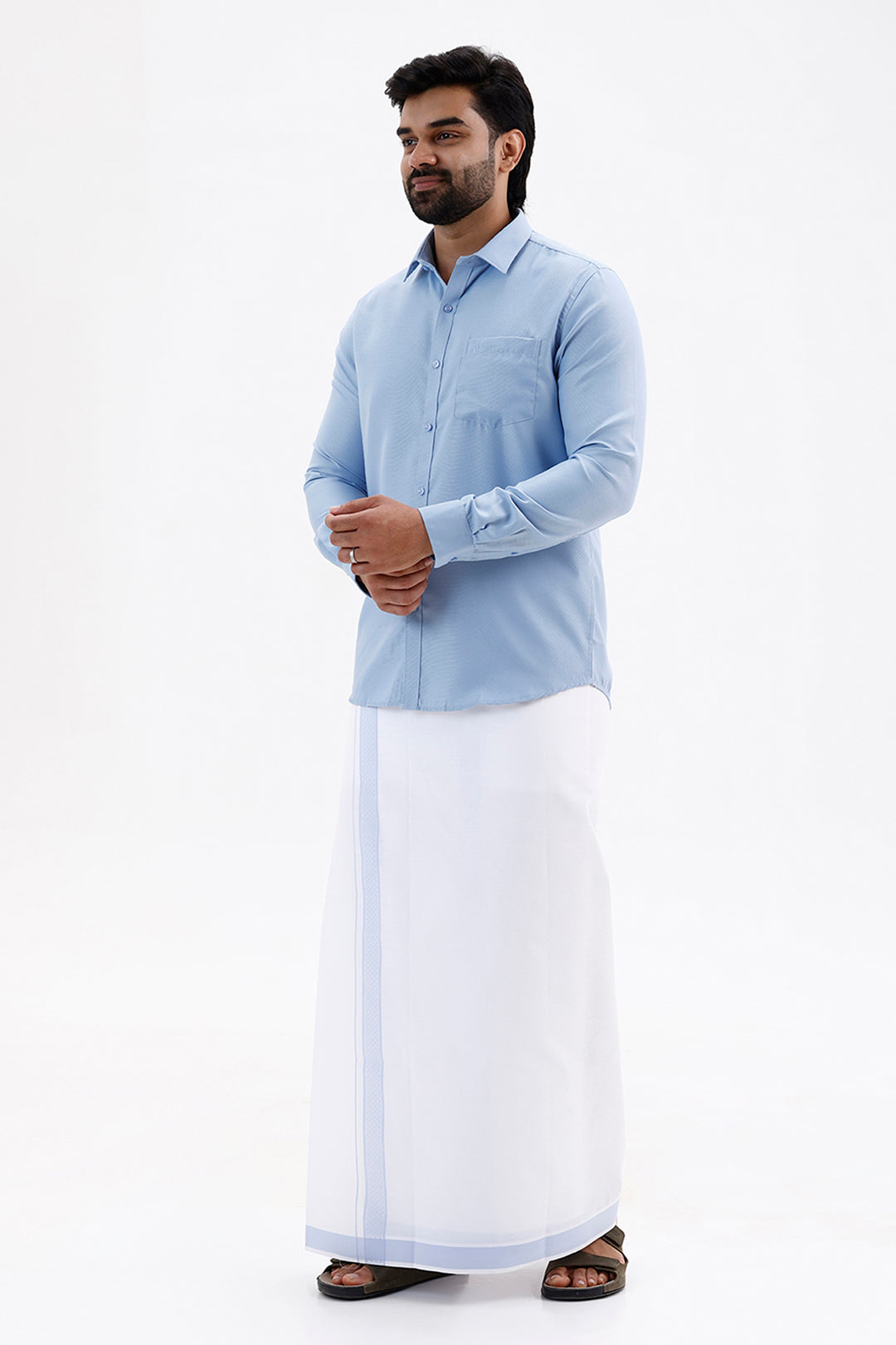 Max Classic Sky Blue Ethnic Wear Shirt and Dhoti Set