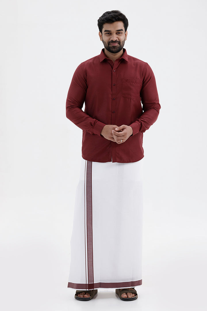 Max Deep Maroon Shirt and Fancy Border Dhoti Set for Men