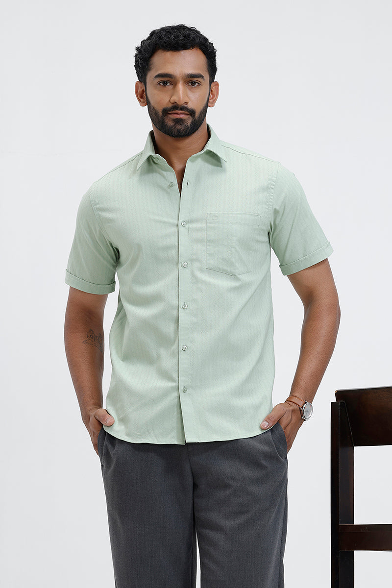 Mexican Dobby - Soft Sage Green 100% Cotton Formal Shirts For Men | Ar Uathayam Mexican Dobby - Soft Sage Green 100% Cotton Formal Shirts For Men | Ar Uathayam