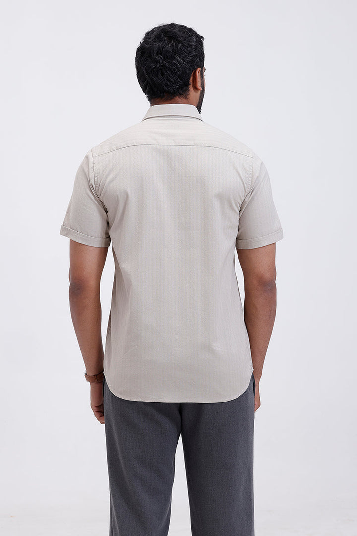 Modern fit light stone beige dobby formal shirt