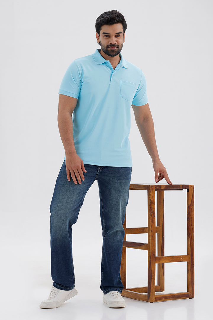 Stylish Soft Sky Blue Macro Polo Men's T-Shirt