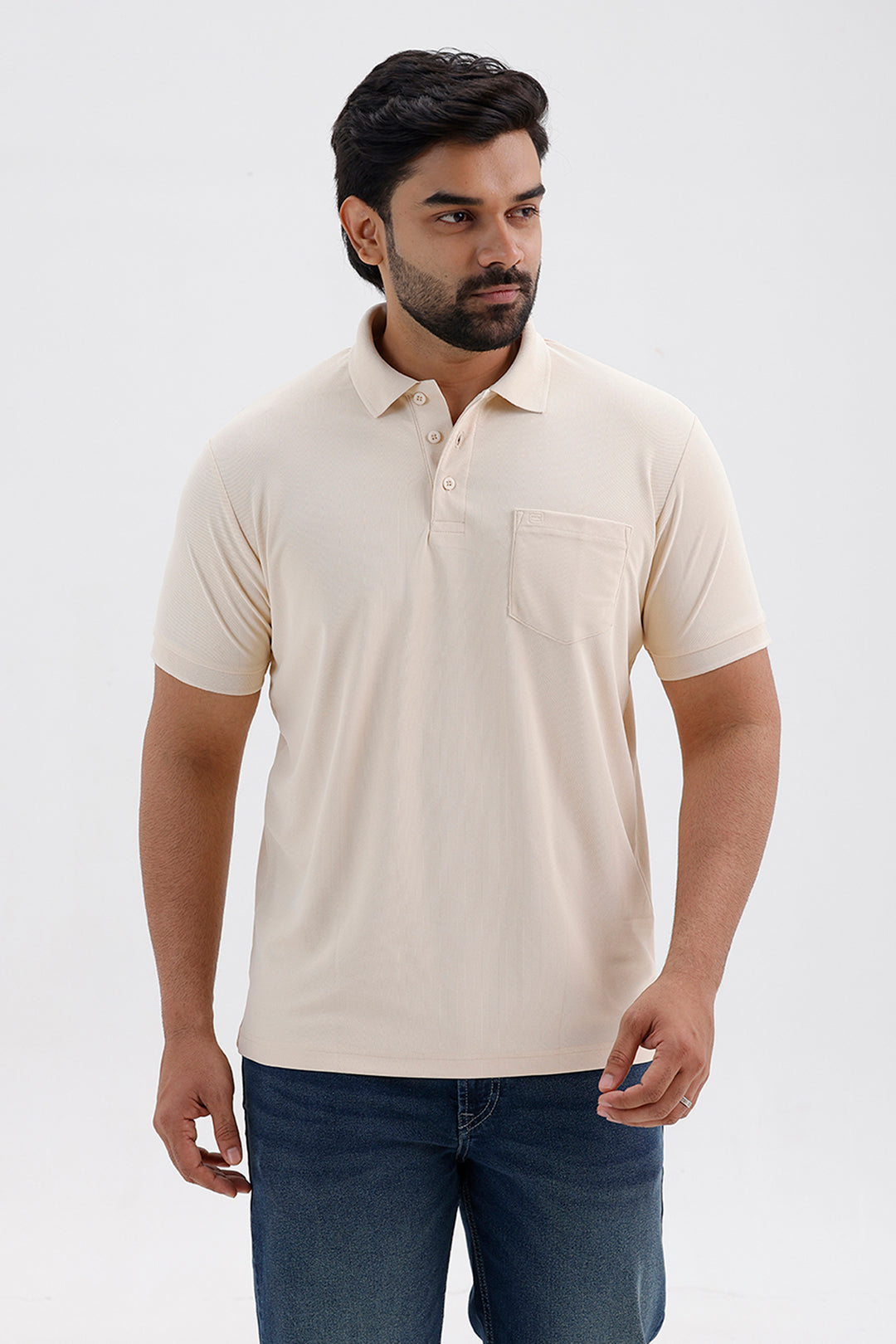 Men's Warm Ivory Beige Macro Polo T-Shirt