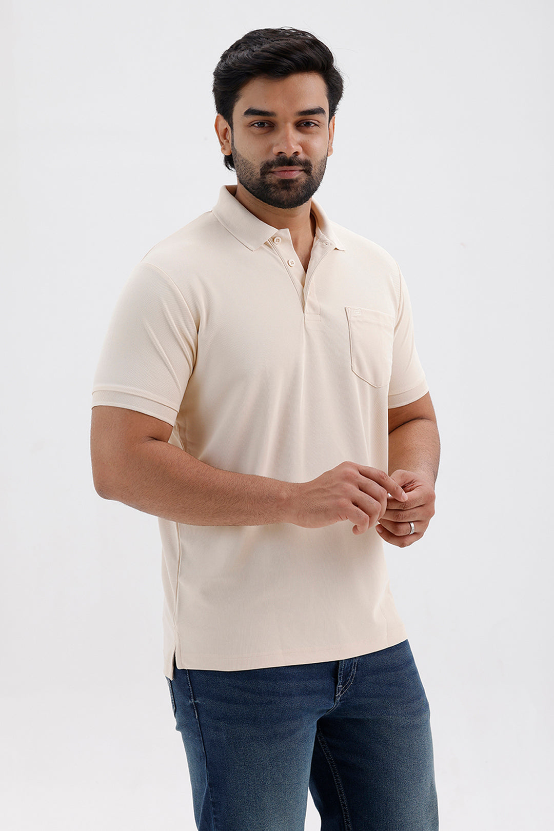 Stylish Warm Ivory Beige Macro Polo Men's T-Shirt