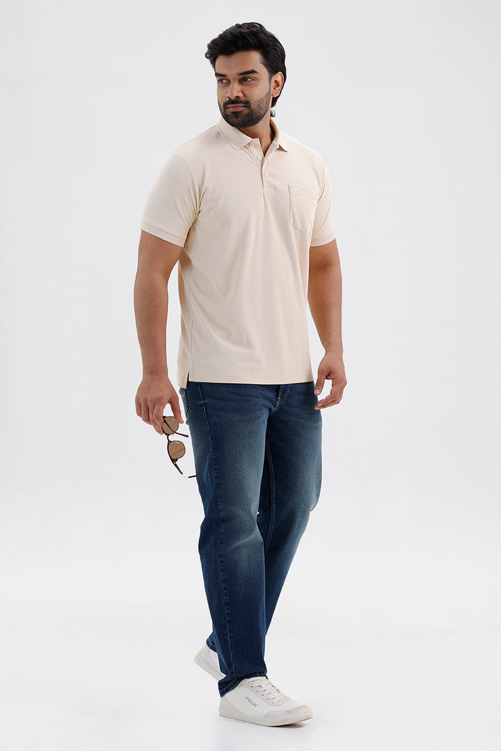 Premium Warm Ivory Beige Polo Neck T-Shirt for Men