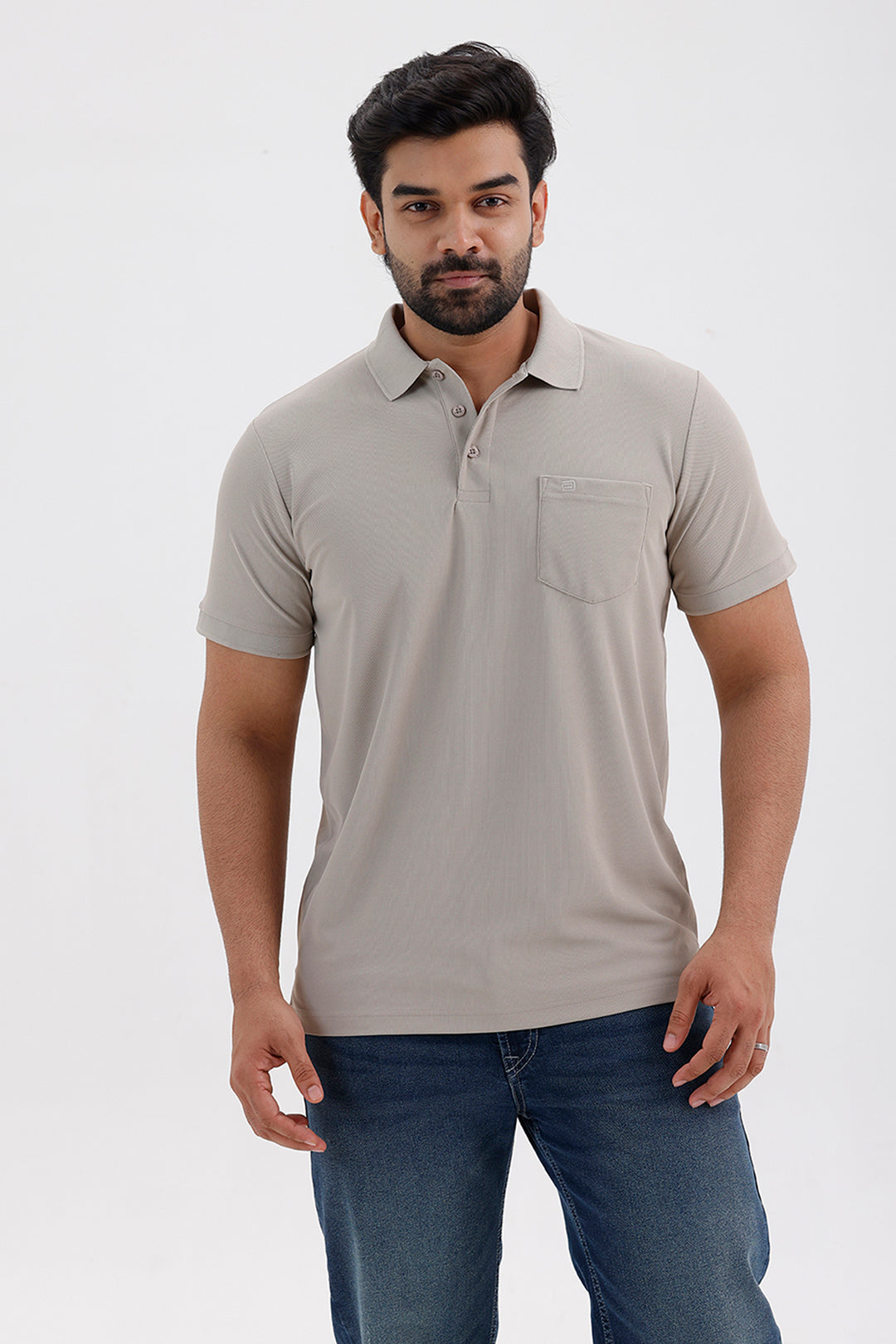 Men's Pebble Grey Macro Polo T-Shirt
