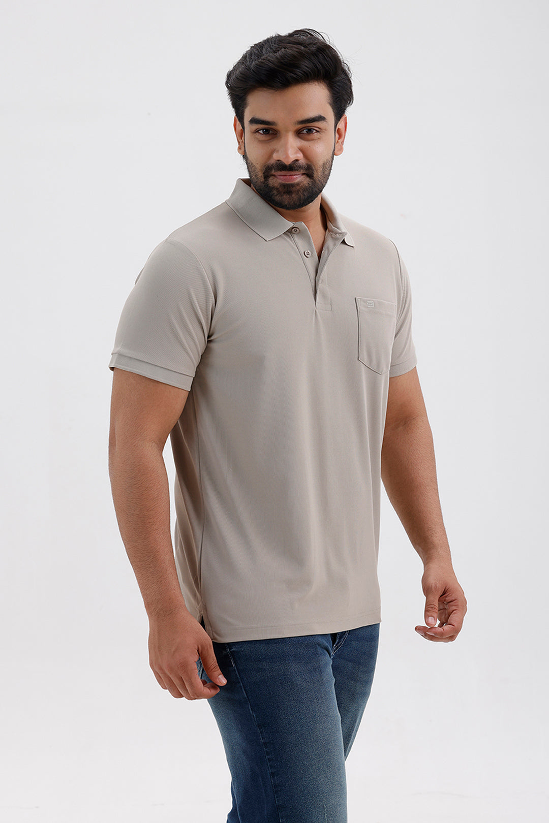 Stylish Pebble Grey Macro Polo Men's T-Shirt