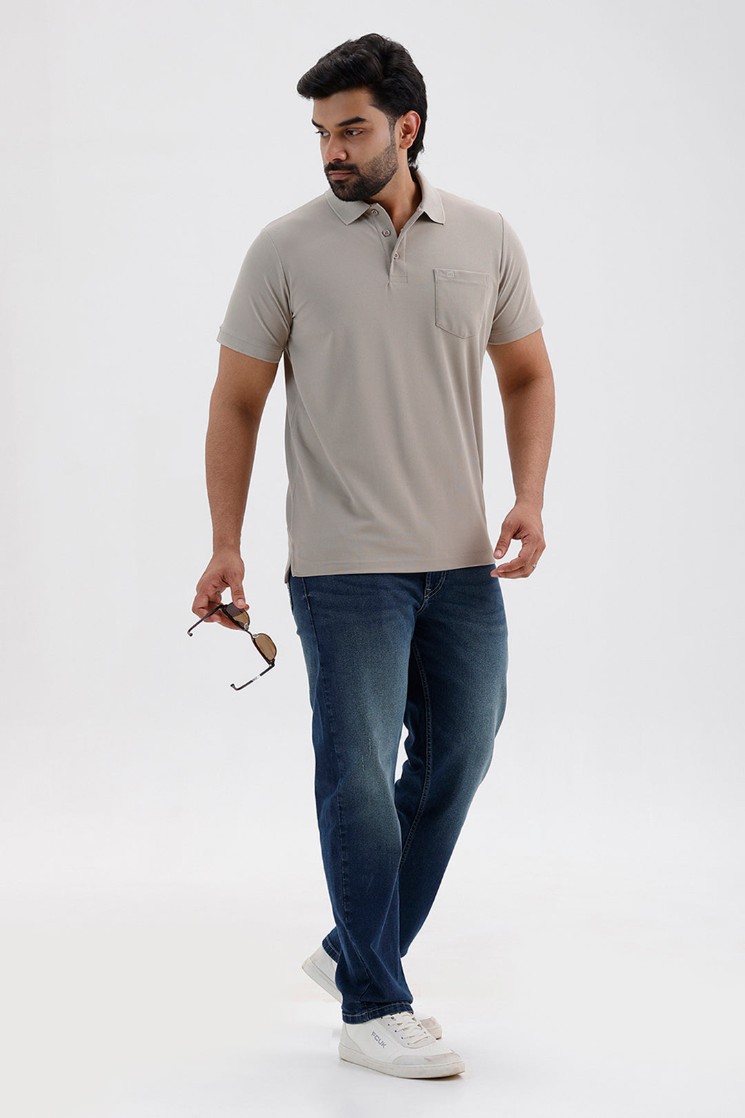 Premium Pebble Grey Polo Neck T-Shirt for Men