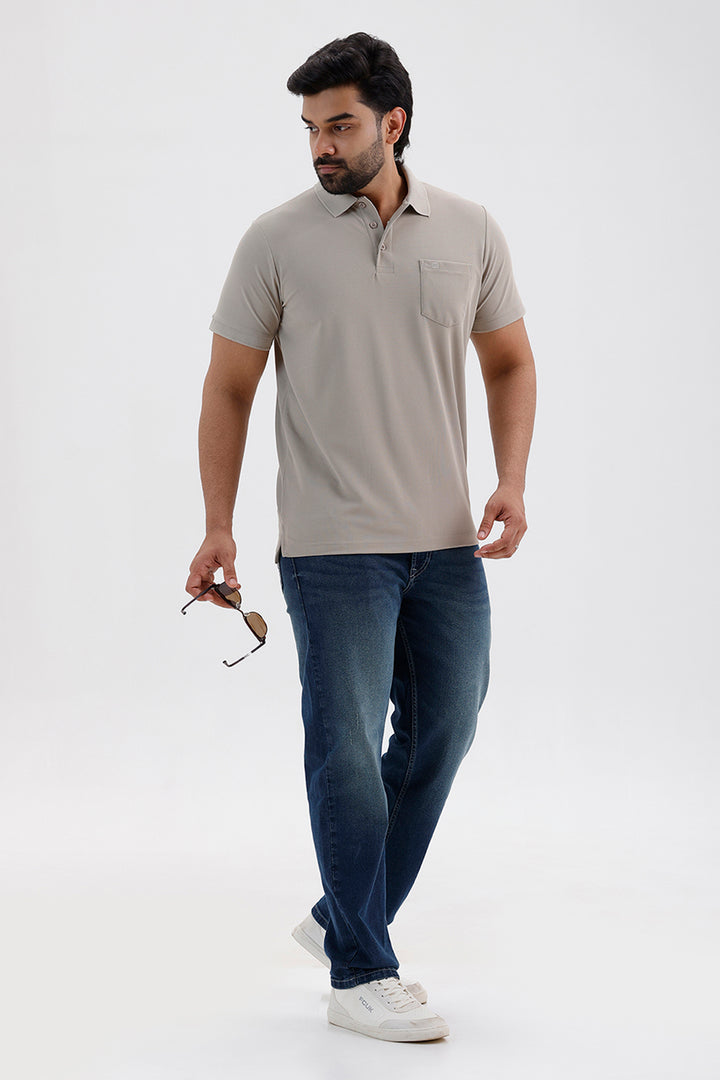 Premium Pebble Grey Polo Neck T-Shirt for Men
