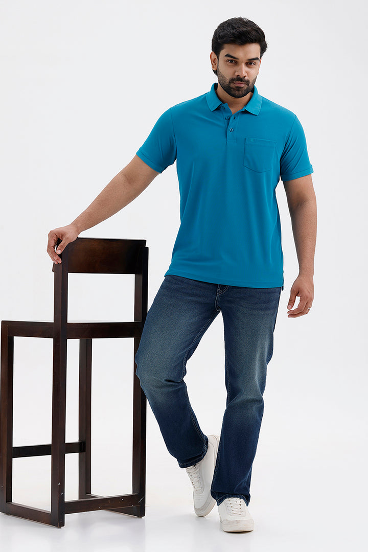 Premium Mineral Blue Polo Neck T-Shirt for Men