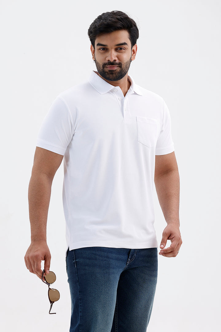 Stylish Pure Snow White Macro Polo Men's T-Shirt