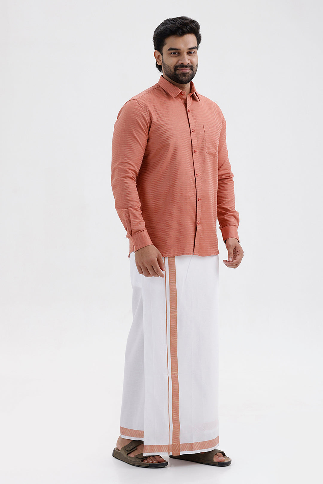 Majestic Copper Orange Ethnic Wear Shirt and Dhoti Set