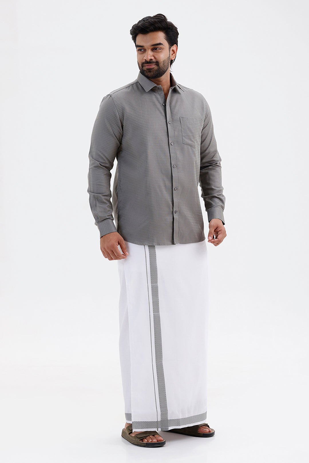 Majestic Steel Grey Ethnic Wear Shirt and Dhoti Set