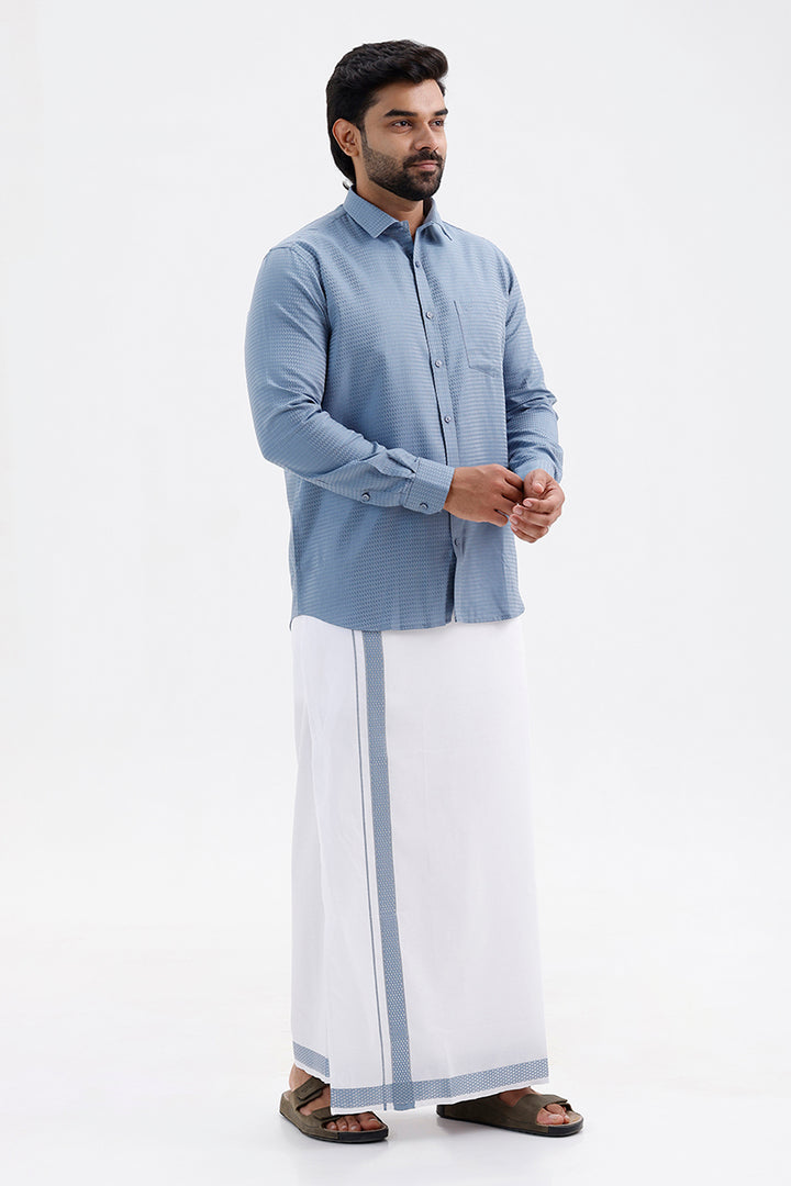 Majestic Denim Blue Ethnic Wear Shirt and Dhoti Set
