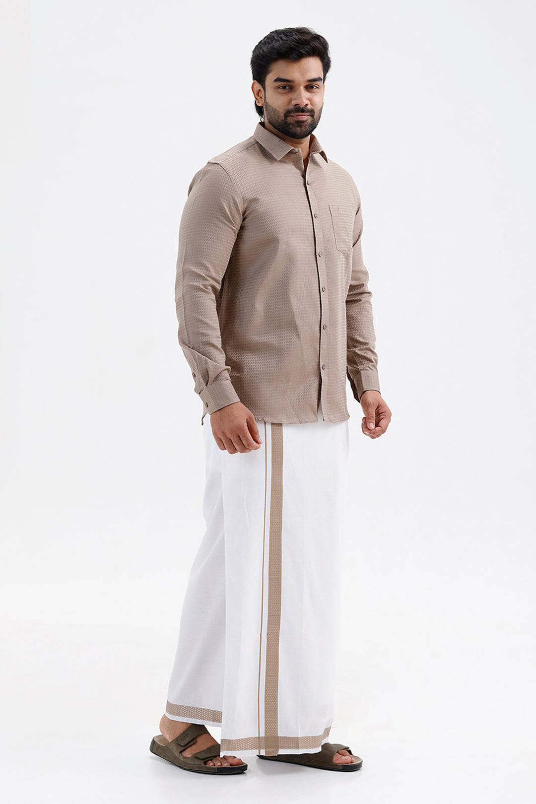 Majestic Sand Beige Ethnic Wear Shirt and Dhoti Set